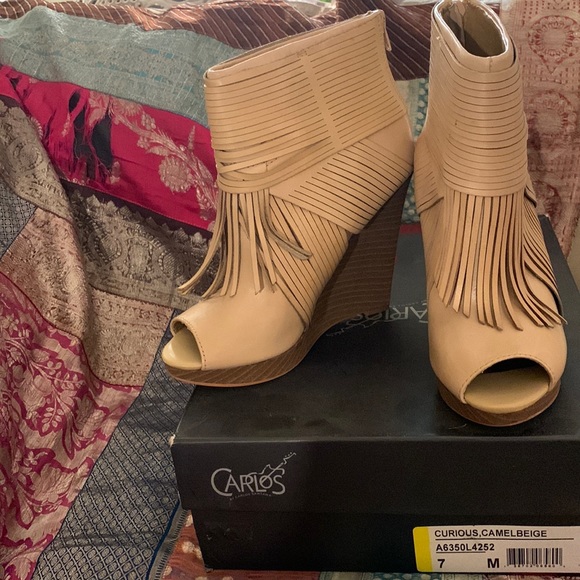 Carlos Santana Camel Beige, Fringe, Leather Bootie - Picture 4 of 4